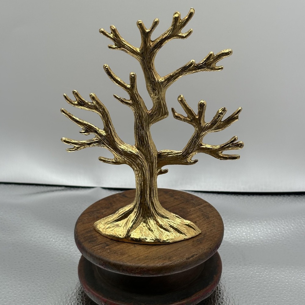Gold Tone Metal Jewelry Tree Nature Table Decor Accent Nature Retro